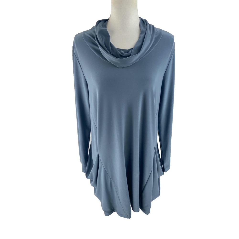 Sun Kim Womens XL Cowlneck Tunic Top Lagenlook Boxy Blouse Boho Stretchy SK135‎